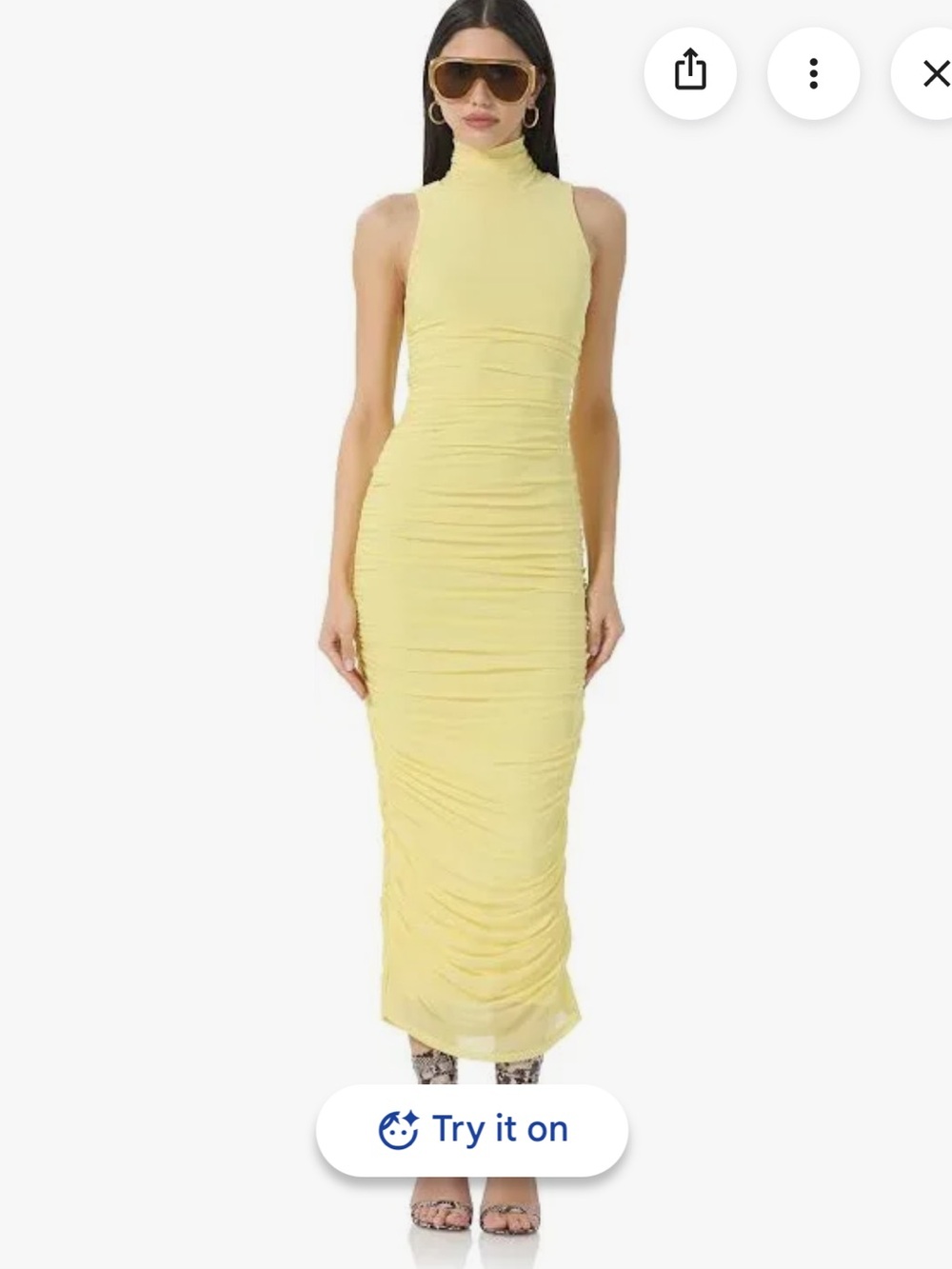 AFRM Buttercup Yellow Ruched Mock-Neck Maxi Dress